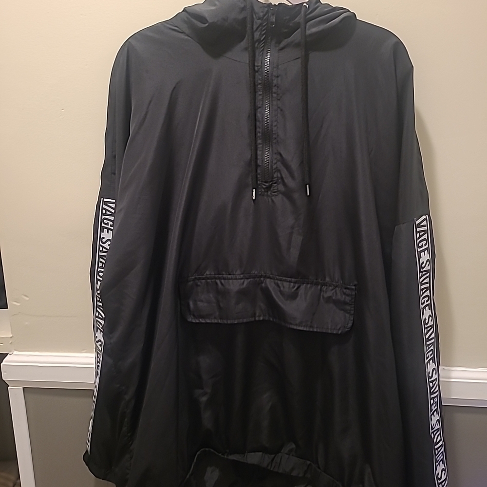 Carbon Black Hooded Windbreaker with Logo Stripes